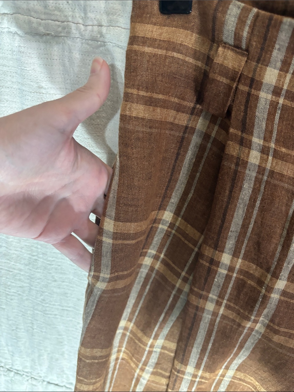 Isda & Co. 100% Linen High Waisted Plaid Trousers Brown Neutral Medium EUC - Picture 10 of 13